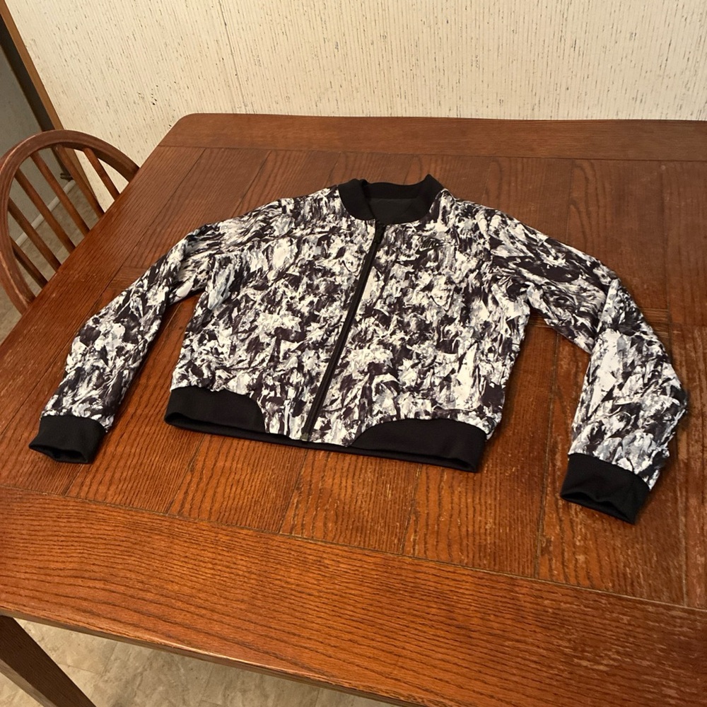 Nike Jacket Womens Medium Black Reversible Bomber Abstract Print Zip Up